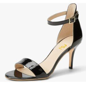 FSJ Black Comfy Open Toe Summer Sandals Ankle Strap High Heels Strappy Shoes